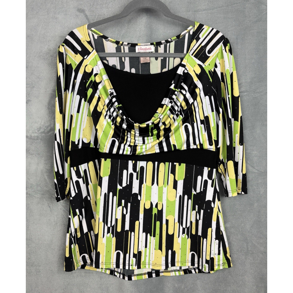 Vintage Elizabeth Top Women's 2XL Lime/Black /White Sequin Retro
